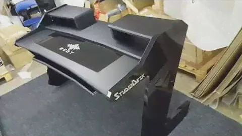 Studio Desk Beat desk posing after being assembled.